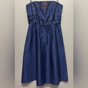 Laundry By Shelli Segal Silk Navy Strapless Cocktail Dress Gold Accents Size 4